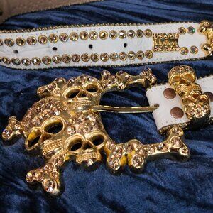 B.B. Simon belt, Gold/White, Waist 31-34